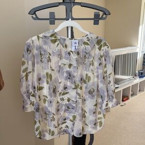 CAbi Cherish Top - Lavender and Olive Floral Blouse